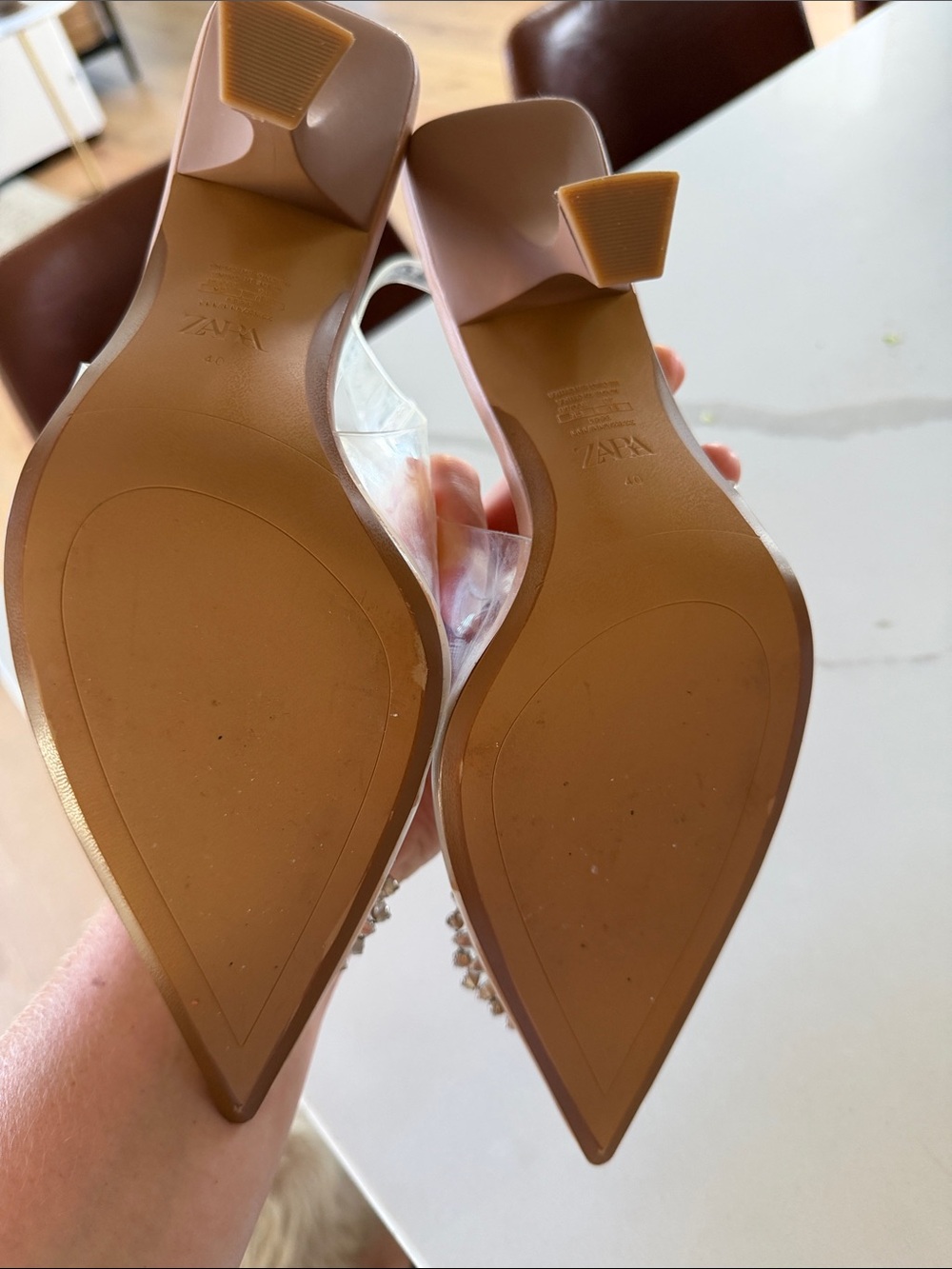 Zara Nude Pointed Toe Slingback Heels with Crystal Buckle - Picture 3 of 3